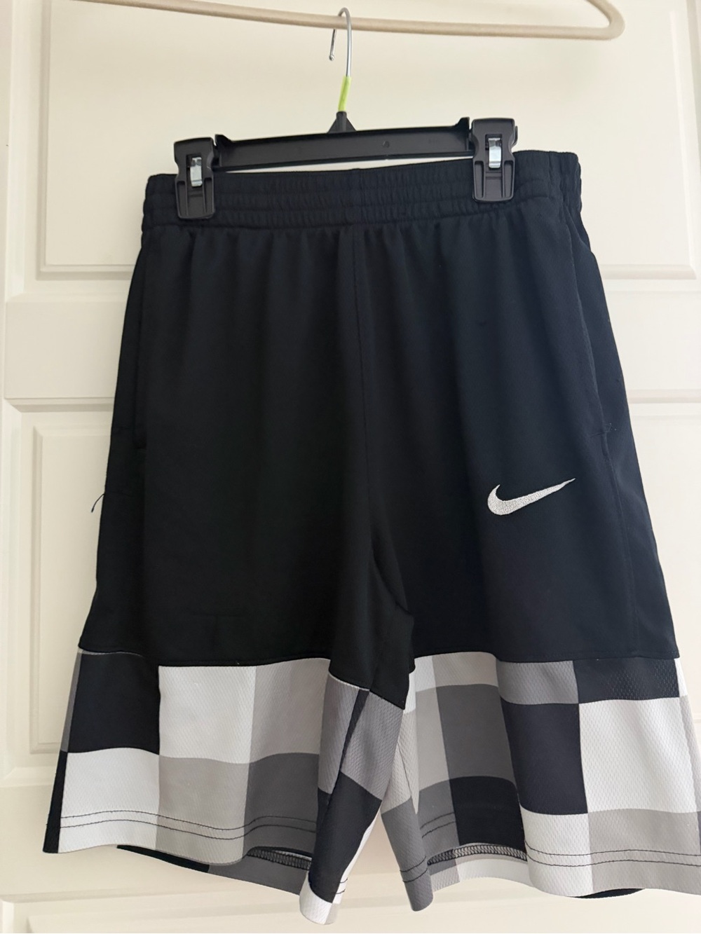 Nike Black Shorts with Monochrome Checker Hem - notice snag